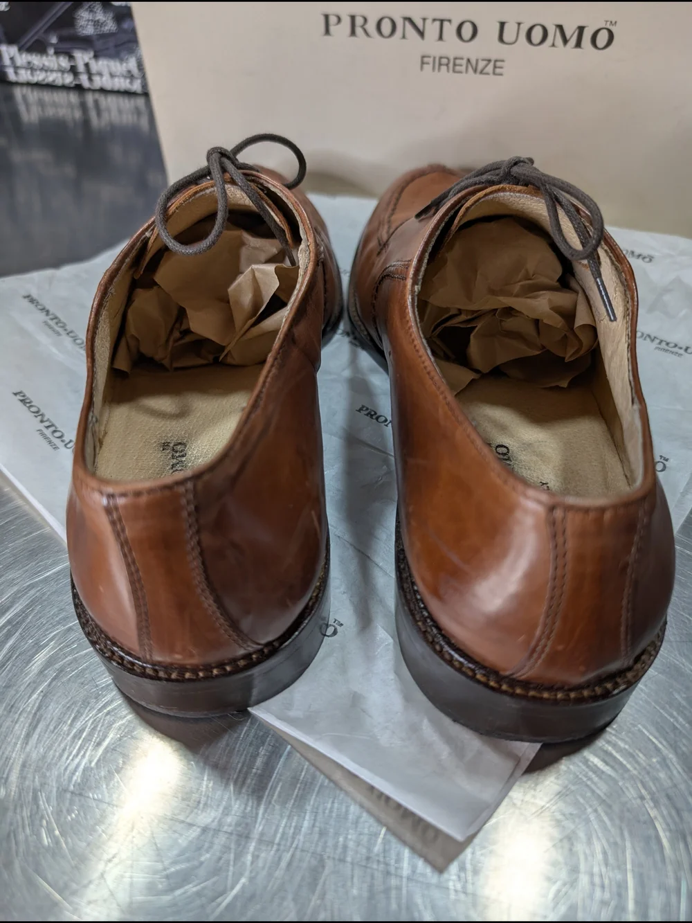 Pronto Uomo Brown Leather Derby Shoes